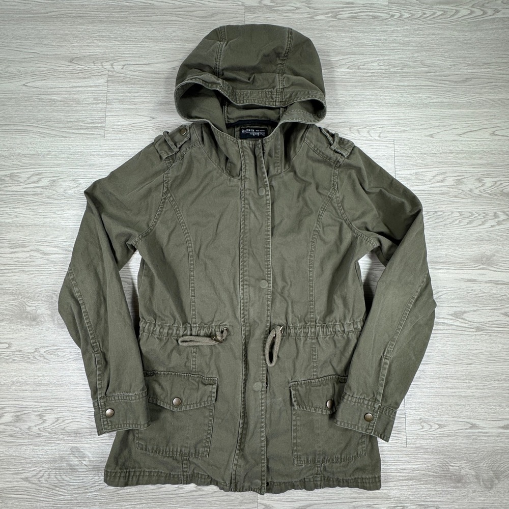 Cotton On Women's Utility Jacket Field Parka Green Sz 10 Drawstring Hooded